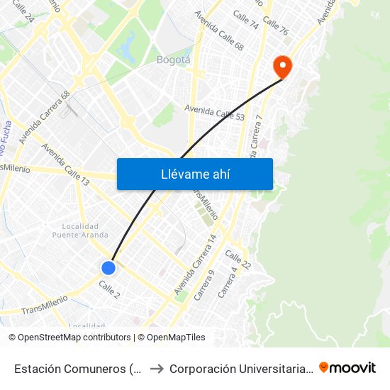 Estación Comuneros (Av. NQS - Cl 4a) to Corporación Universitaria Iberoamericana map