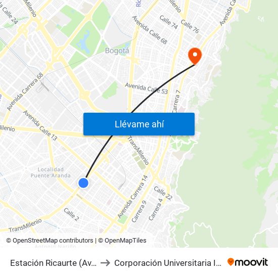 Estación Ricaurte (Av. NQS - Cl 9) to Corporación Universitaria Iberoamericana map