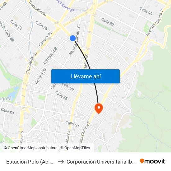 Estación Polo (Ac 80 - Kr 27) to Corporación Universitaria Iberoamericana map
