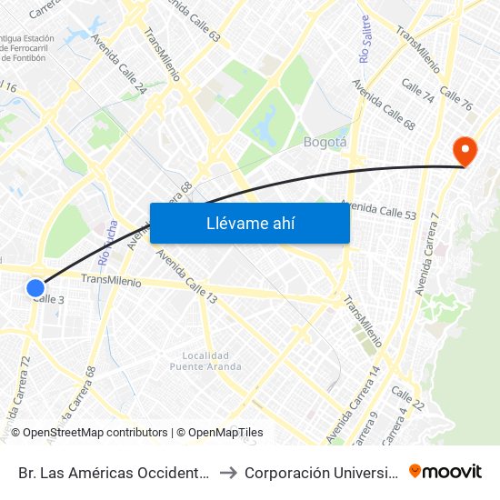 Br. Las Américas Occidental (Av. Boyacá - Cl 3b) (A) to Corporación Universitaria Iberoamericana map