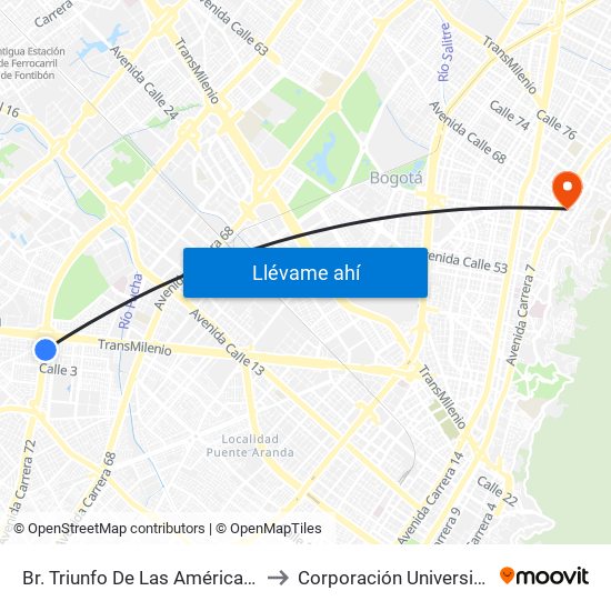 Br. Triunfo De Las Américas (Av. Boyacá - Cl 5a) (B) to Corporación Universitaria Iberoamericana map