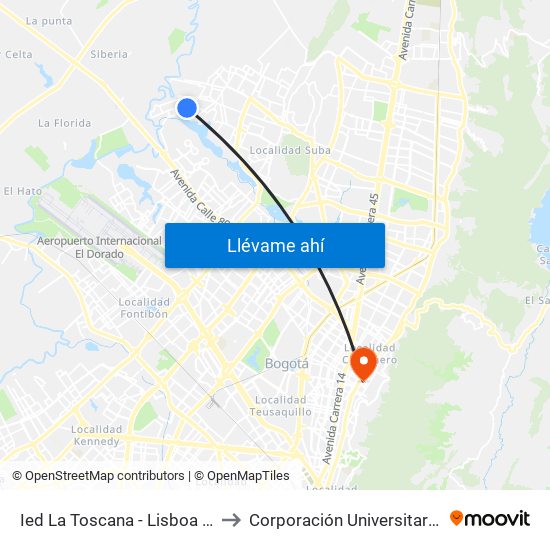 Ied La Toscana - Lisboa (Cl 132 - Kr 145a) to Corporación Universitaria Iberoamericana map