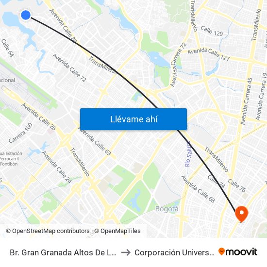 Br. Gran Granada Altos De La Sabana (Tv 123a - Dg 77b) to Corporación Universitaria Iberoamericana map