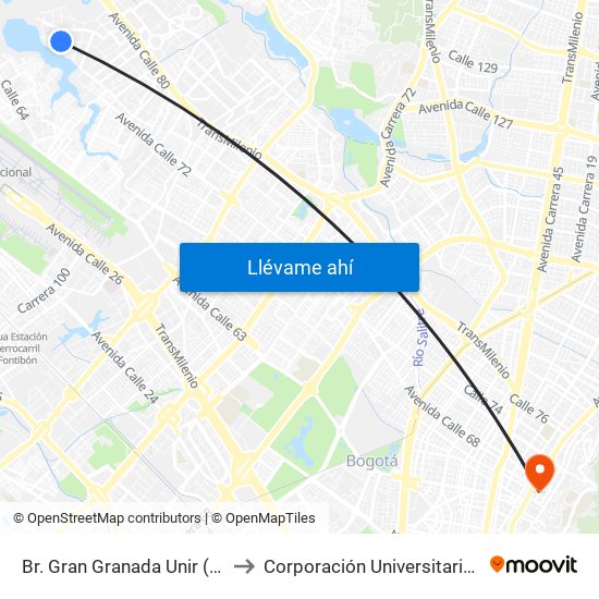 Br. Gran Granada Unir (Dg 77 - Tv 120a) to Corporación Universitaria Iberoamericana map