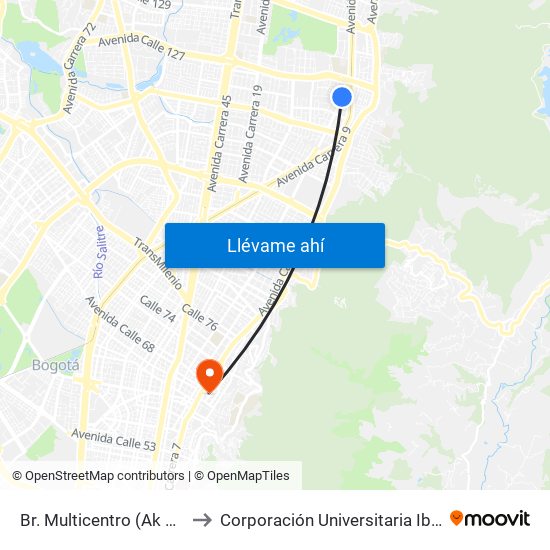 Br. Multicentro (Ak 11 - Cl 123) to Corporación Universitaria Iberoamericana map