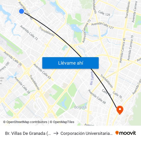 Br. Villas De Granada (Kr 113 - Cl 78) to Corporación Universitaria Iberoamericana map