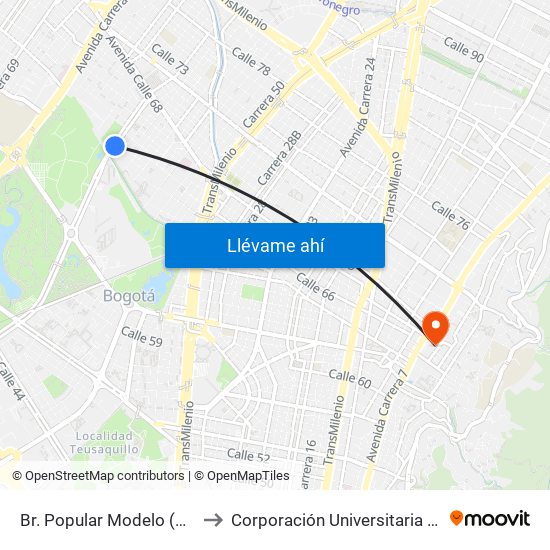 Br. Popular Modelo (Ak 60 - Ac 64) to Corporación Universitaria Iberoamericana map