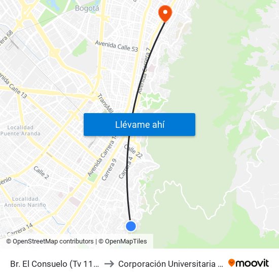 Br. El Consuelo (Tv 11c Este - Cl 1c) to Corporación Universitaria Iberoamericana map