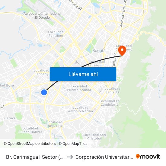 Br. Carimagua I Sector (Cl 39b Sur - Kr 72i) to Corporación Universitaria Iberoamericana map