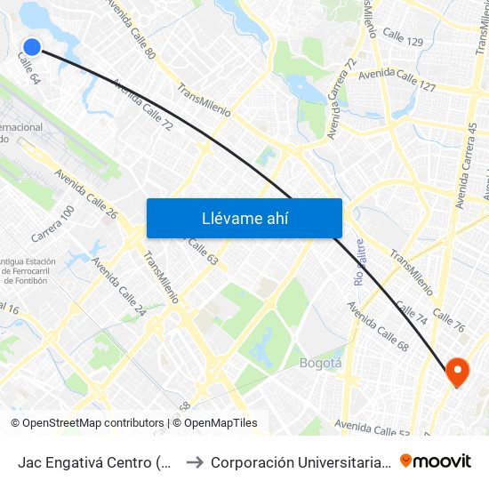 Jac Engativá Centro (Cl 66b - Kr 121) to Corporación Universitaria Iberoamericana map