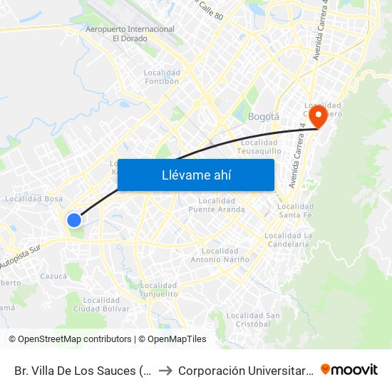 Br. Villa De Los Sauces (Cl 58 Sur - Kr 78b) to Corporación Universitaria Iberoamericana map