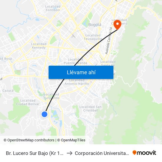 Br. Lucero Sur Bajo (Kr 17m - Cl 66a Sur) (A) to Corporación Universitaria Iberoamericana map