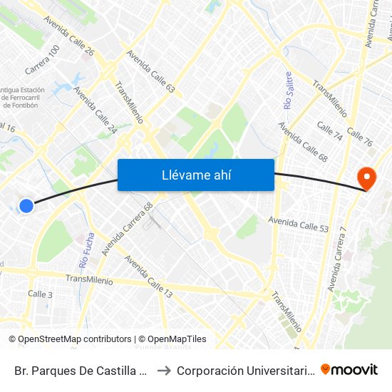 Br. Parques De Castilla 6 (Kr 79a - Cl 11a) to Corporación Universitaria Iberoamericana map