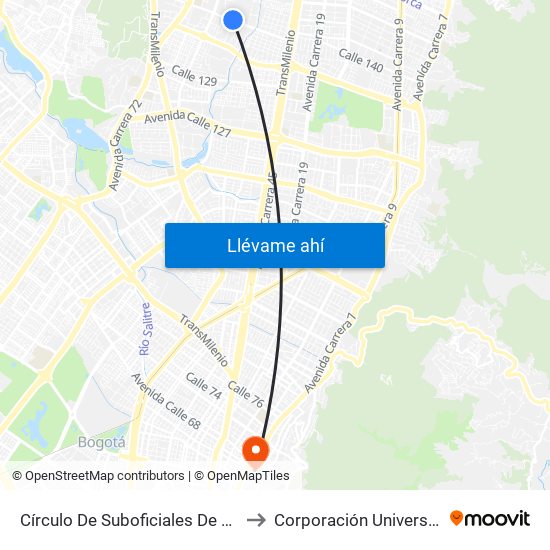 Círculo De Suboficiales De Las FF.MM. (Ac 138 - Kr 56) to Corporación Universitaria Iberoamericana map