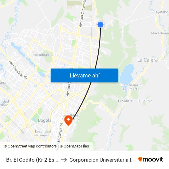 Br. El Codito (Kr 2 Este - Cl 185c) to Corporación Universitaria Iberoamericana map