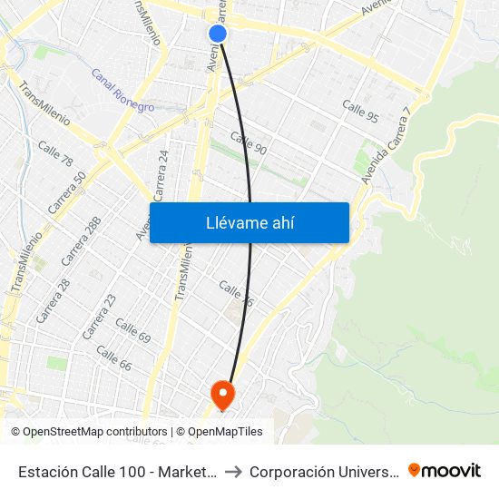 Estación Calle 100 - Marketmedios (Auto Norte - Cl 95) to Corporación Universitaria Iberoamericana map