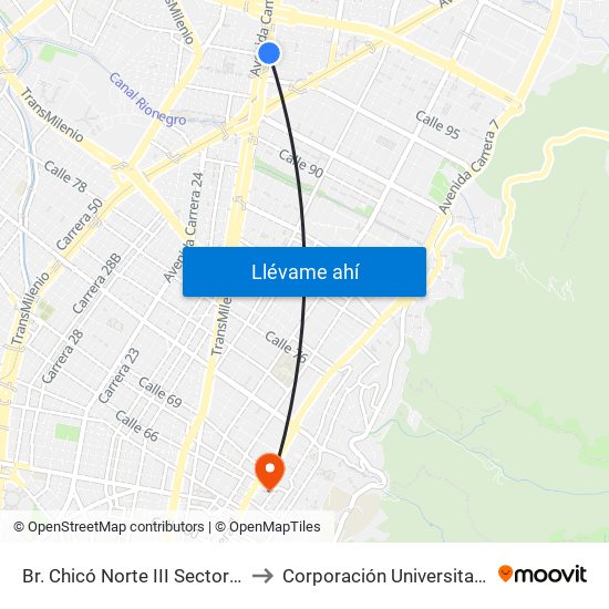Br. Chicó Norte III Sector (Auto Norte - Cl 95) to Corporación Universitaria Iberoamericana map