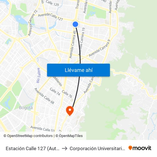 Estación Calle 127 (Auto Norte - Cl 123) to Corporación Universitaria Iberoamericana map
