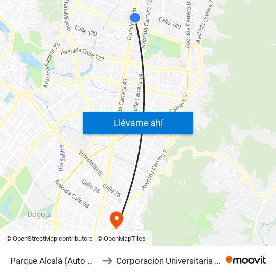 Parque Alcalá (Auto Norte - Cl 136) to Corporación Universitaria Iberoamericana map