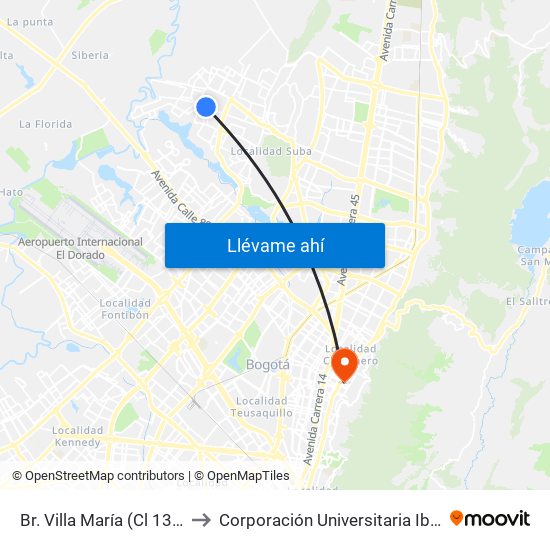 Br. Villa María (Cl 139 - Kr 114) to Corporación Universitaria Iberoamericana map