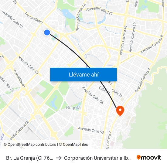 Br. La Granja (Cl 76 - Kr 78a) to Corporación Universitaria Iberoamericana map