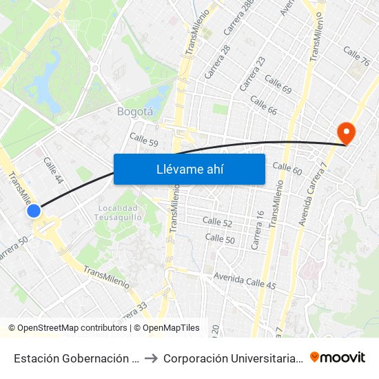 Estación Gobernación (Ac 26 - Kr 51) to Corporación Universitaria Iberoamericana map