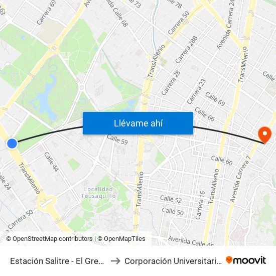 Estación Salitre - El Greco (Ac 26 - Ak 68) to Corporación Universitaria Iberoamericana map
