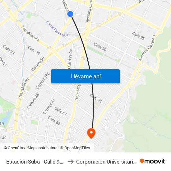Estación Suba - Calle 95 (Ak 55 - Cl 94c) to Corporación Universitaria Iberoamericana map