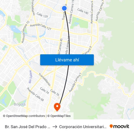 Br. San José Del Prado (Kr 45a - Cl 137) to Corporación Universitaria Iberoamericana map