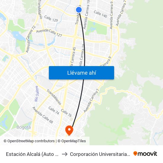 Estación Alcalá (Auto Norte - Cl 136) to Corporación Universitaria Iberoamericana map