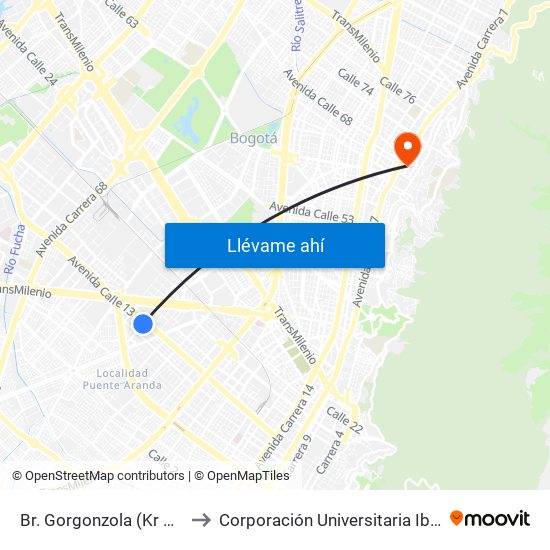 Br. Gorgonzola (Kr 43 - Cl 12b) to Corporación Universitaria Iberoamericana map