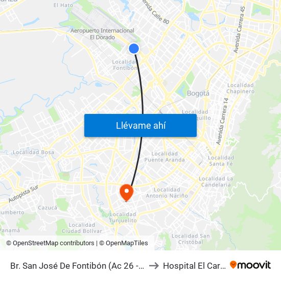 Br. San José De Fontibón (Ac 26 - Kr 96a) to Hospital El Carmen map