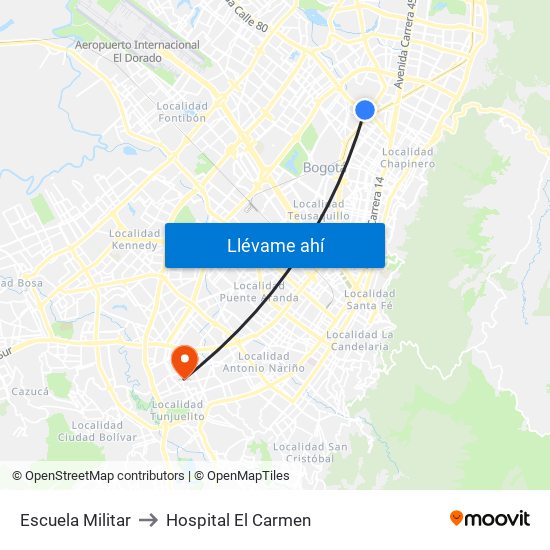 Escuela Militar to Hospital El Carmen map