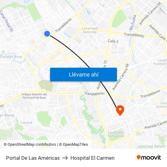 Portal De Las Américas to Hospital El Carmen map