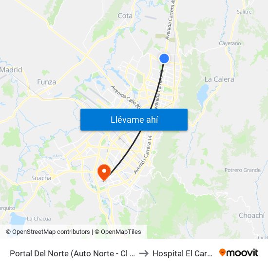 Portal Del Norte (Auto Norte - Cl 174a) to Hospital El Carmen map