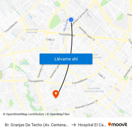 Br. Granjas De Techo (Av. Centenario - Kr 65) to Hospital El Carmen map