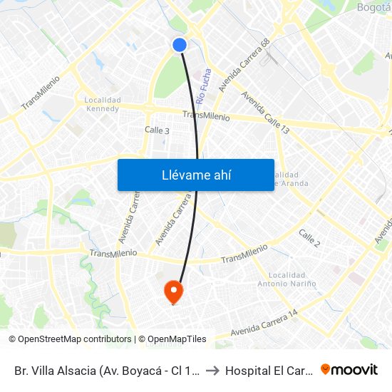 Br. Villa Alsacia (Av. Boyacá - Cl 12a) (A) to Hospital El Carmen map