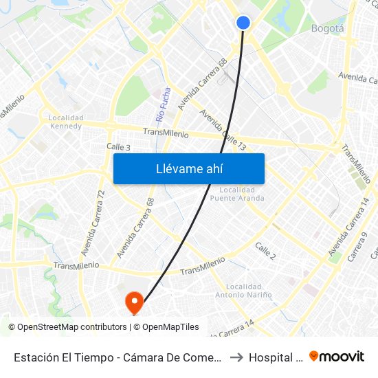 Estación El Tiempo - Cámara De Comercio De Bogotá (Ac 26 - Kr 68b Bis) to Hospital El Carmen map