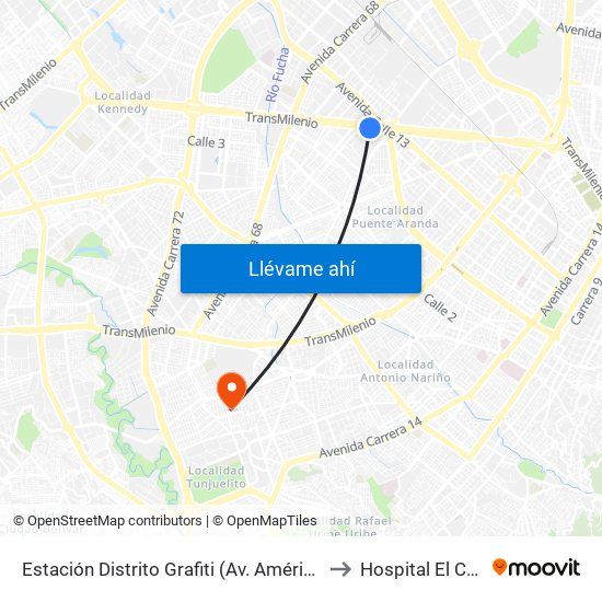 Estación Distrito Grafiti (Av. Américas - Kr 53a) to Hospital El Carmen map