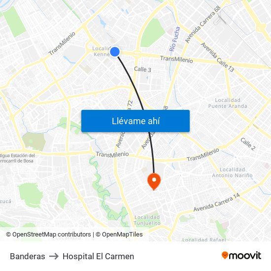 Banderas to Hospital El Carmen map