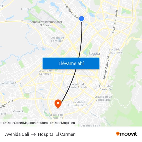 Avenida Cali to Hospital El Carmen map