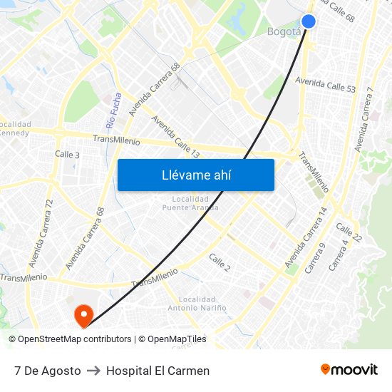 7 De Agosto to Hospital El Carmen map