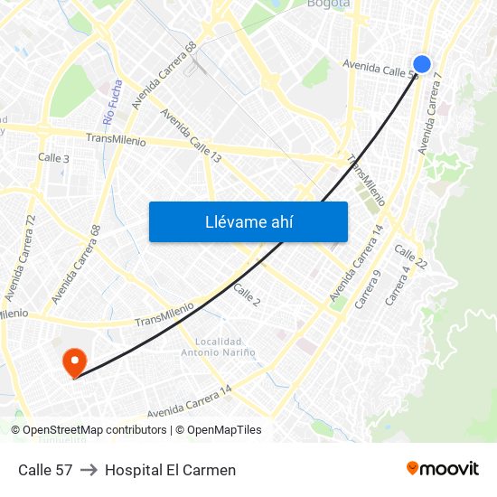 Calle 57 to Hospital El Carmen map