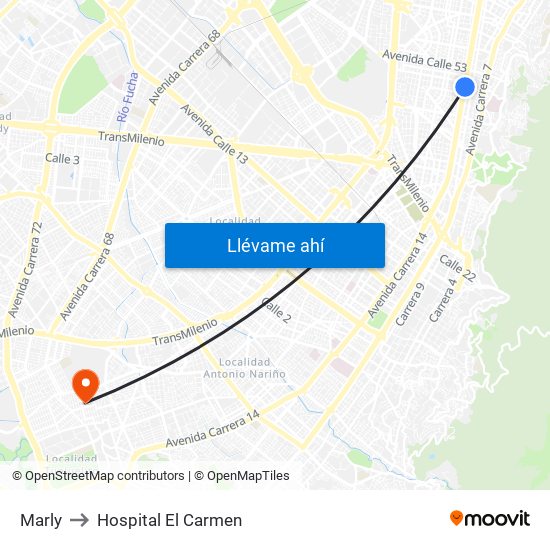 Marly to Hospital El Carmen map