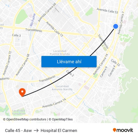 Calle 45 - Asw to Hospital El Carmen map