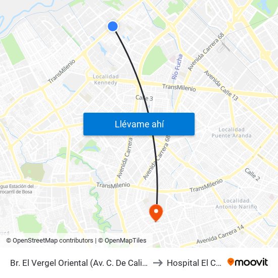 Br. El Vergel Oriental (Av. C. De Cali - Cl 10b) (A) to Hospital El Carmen map