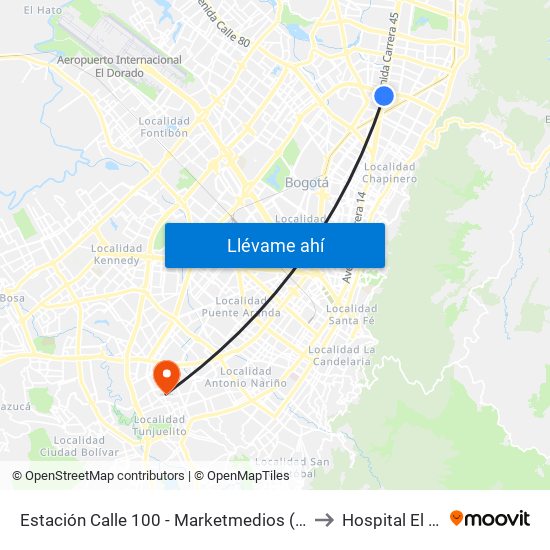 Estación Calle 100 - Marketmedios (Auto Norte - Cl 98) to Hospital El Carmen map