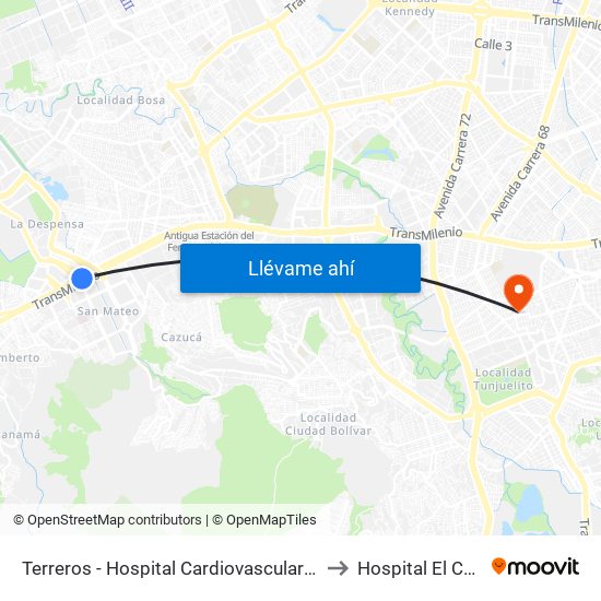 Terreros - Hospital Cardiovascular (Lado Sur) to Hospital El Carmen map