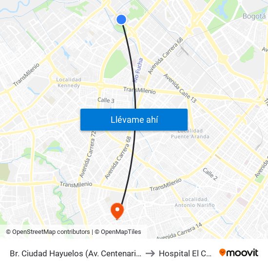 Br. Ciudad Hayuelos (Av. Centenario - Kr 78g) to Hospital El Carmen map
