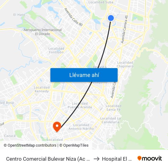 Centro Comercial Bulevar Niza (Ac 127 - Av. Suba) to Hospital El Carmen map